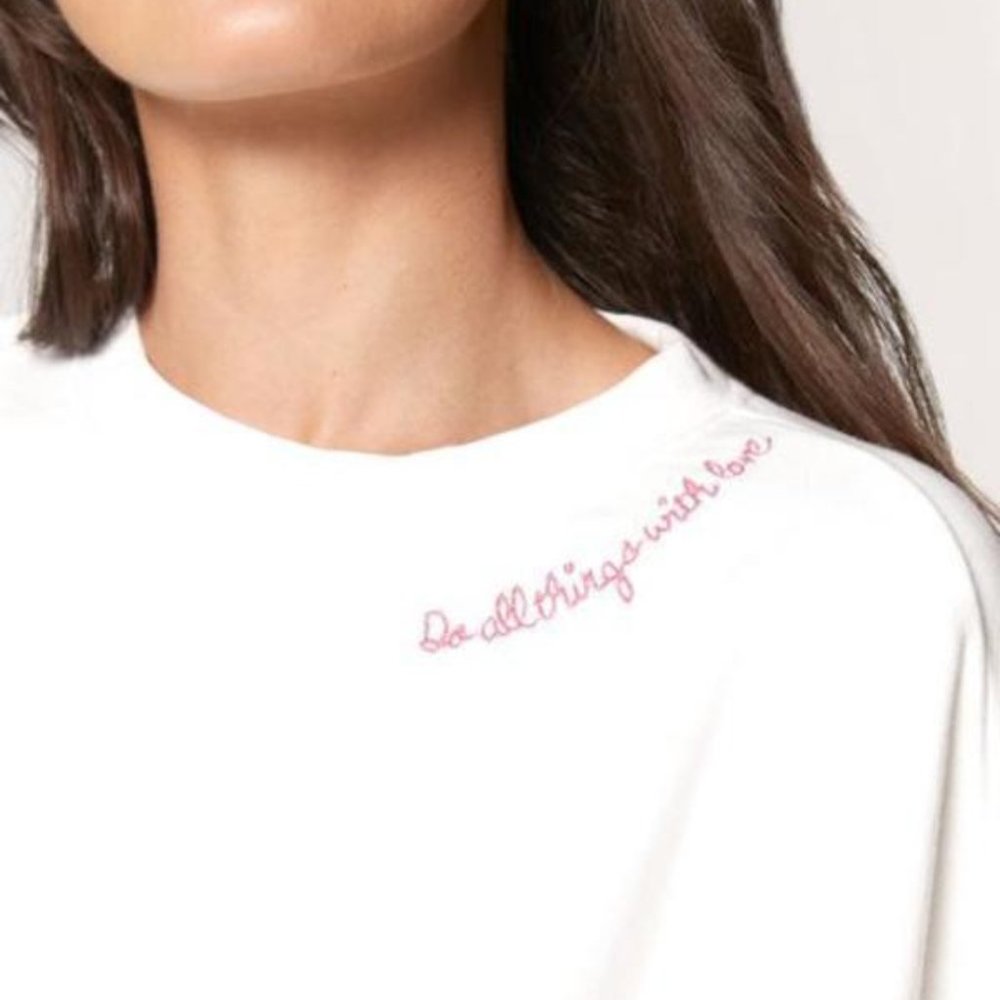 SPIRITUAL GANGSTER Do All Things With Love Hailey Crew Pullover — Stone White
